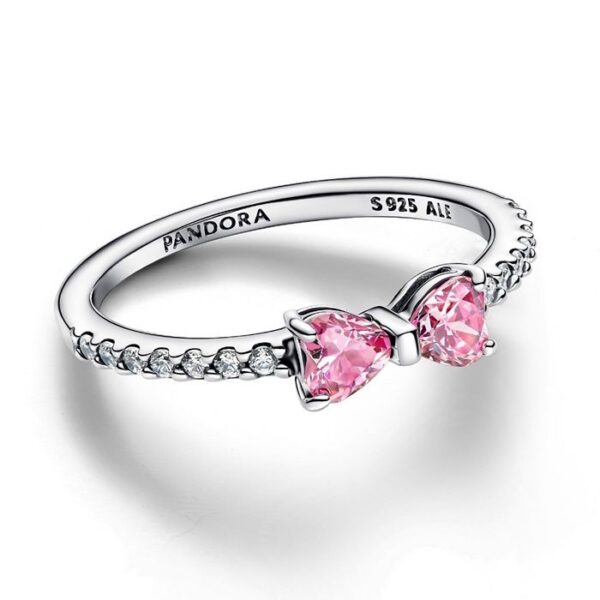 Pandora Sterling Silver Sparkling Pink Bow Ring - Macy's