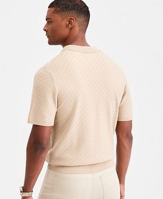 Alfani Men Basketweave Short-Sleeve Polo Sweater.