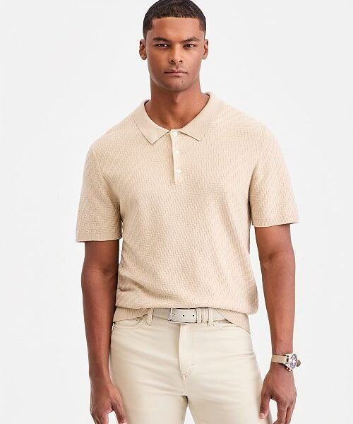 Alfani Men's Basketweave Short-Sleeve Polo Sweater.