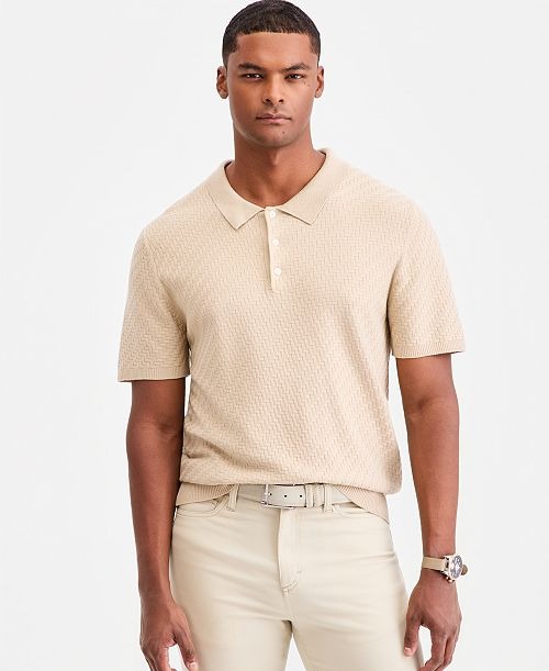 Alfani Men's Basketweave Short-Sleeve Polo Sweater.