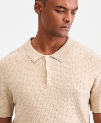 Alfani Men's Basketweave Short-Sleeve Polo Sweaters