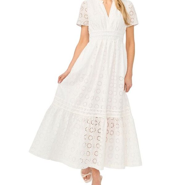 CeCe Women's Short-Sleeve Elastic Waistband Maxi Dress