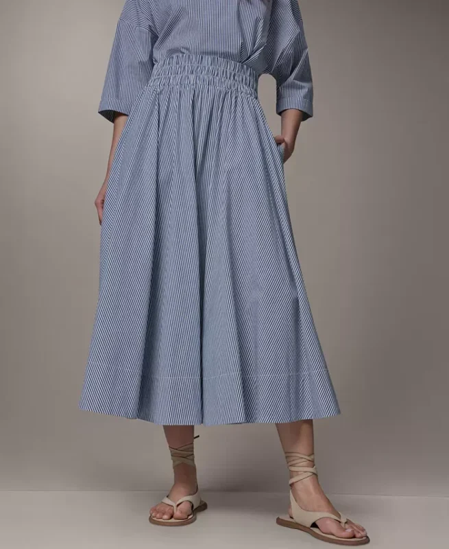 Donna Karan Weekend Women's Striped Boat Neck Top and Striped Pull-On Maxi Skirt