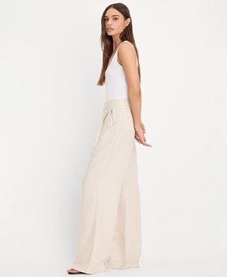 Good American Women Linen Mid-Rise Wide-Leg Trousers Pant