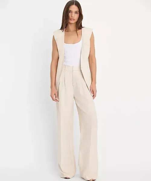 Good American Women's Linen Mid-Rise Wide-Leg Trousers Pant