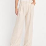 Good American Women's Linen Mid-Rise Wide-Leg Trousers Pants