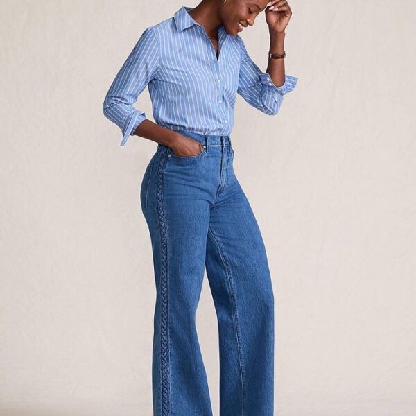 Lands' End Petite Soft Denim High Rise Wide Leg Braided Jeans.