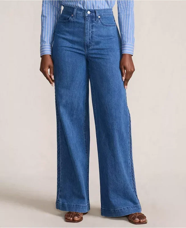 Lands' End Petite Soft Denim High Rise Wide Leg Braided Jeans