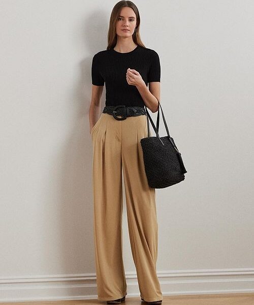 Lauren Ralph Lauren Women's Pleated Stretch Jersey Wide-Leg Pants.