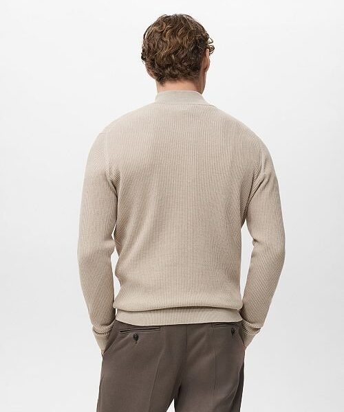 Mango Men Zip Neck Ribbed Sweater