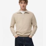 Mango Men's Zip Neck Ribbed Sweater