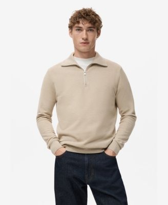 Mango Men's Zip Neck Ribbed Sweater