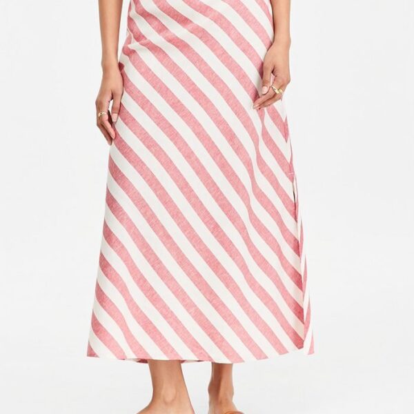 On 34th Women's Stripe Linen Blend Side Slit Skirt